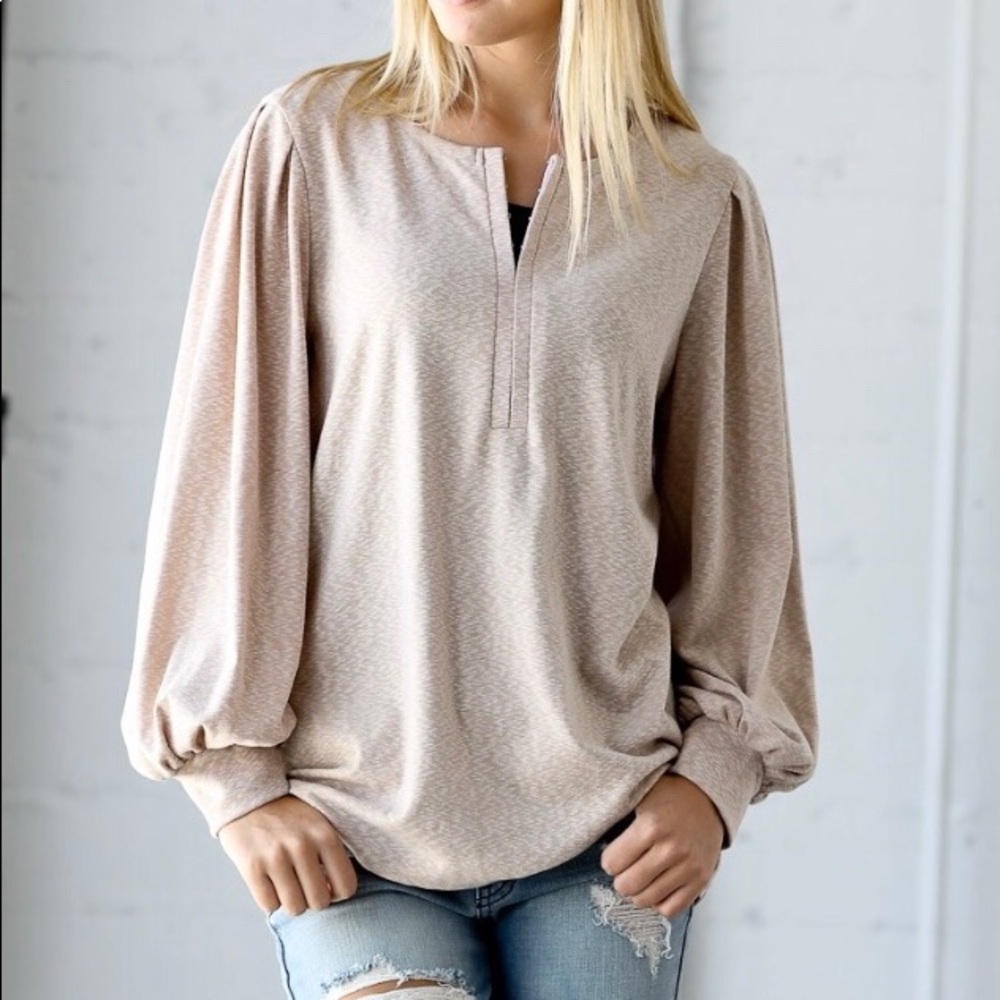 NEW ARRIVAL!!! Oatmeal LS Eyelet Detail Top